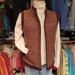 Christopher & Banks ♡ Vintage REVERSIBLE Brown Knit Fleece Sweater Zip Vest S